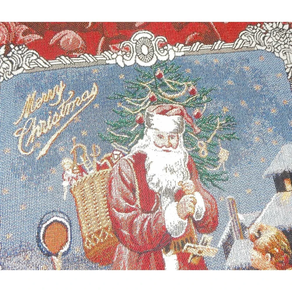 Merry Christmas Santa Claus With Children Woven Fringed Thrown 44x53 By Hallmark
